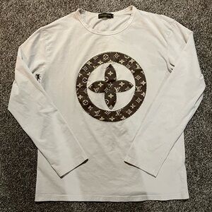 Louis Vuitton White Long Sleeve Tee with Brown Logo